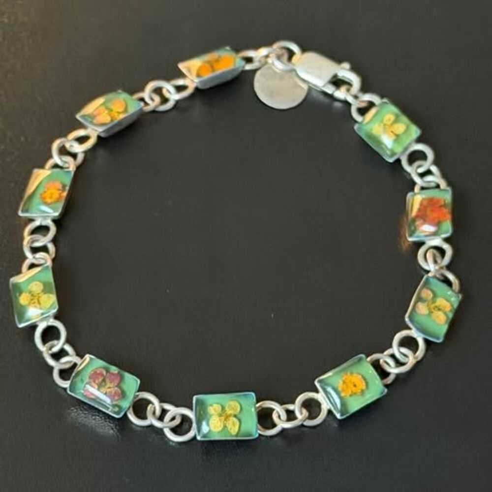 Vintage Mexico 925 Sterling Silver Real Flower Bracelet 7.5”